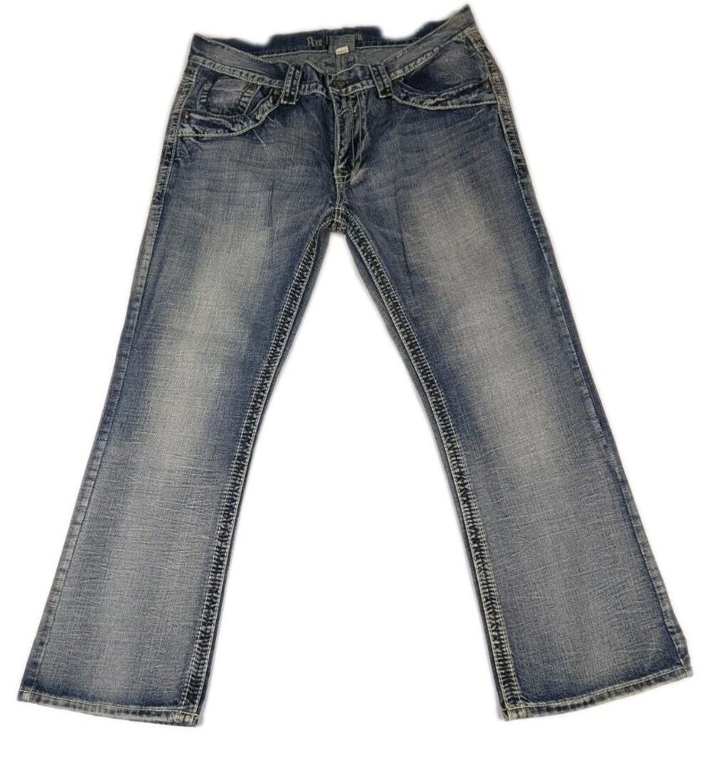 Axe and Crown Jeans Mens Size 36x30 Blue Boot Fit Embroidered Chevron Pocket